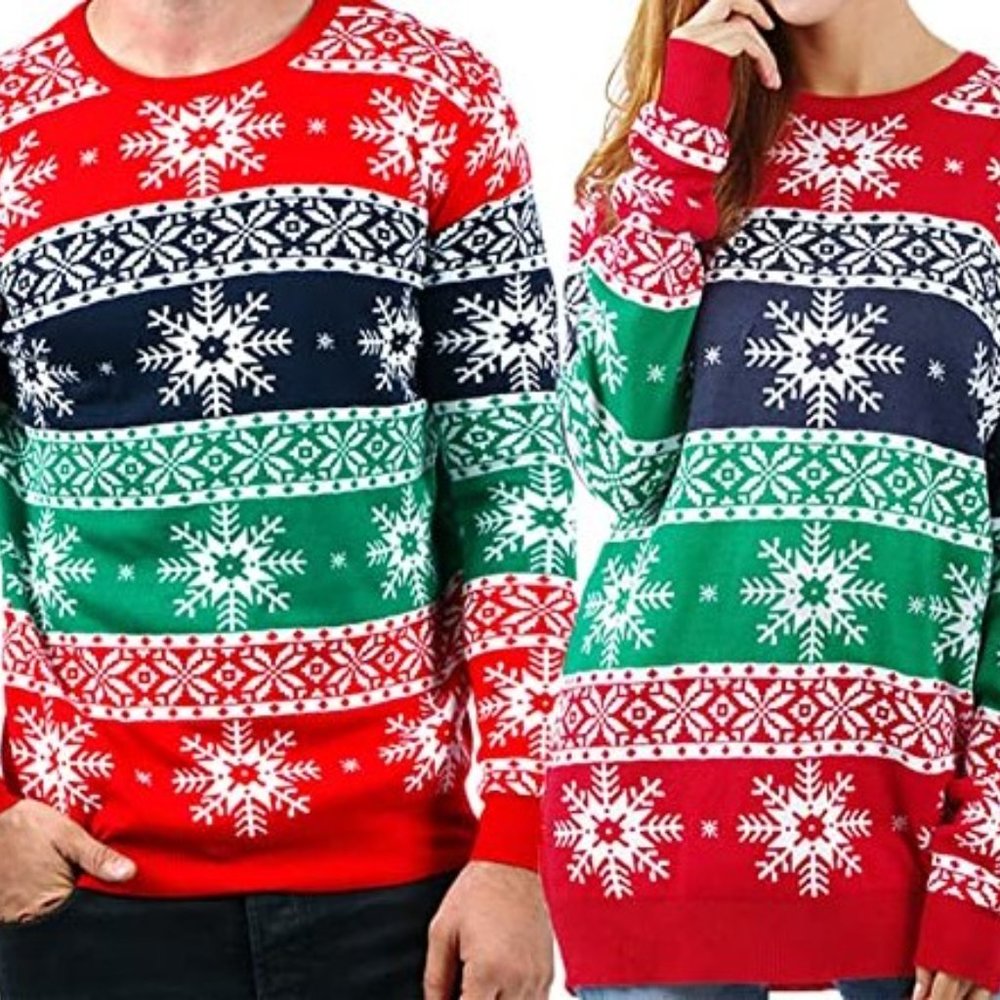 Ugly Christmas Sweater Ski Lodge Fair Isle Snowflakes Winter Sweater Unisex EUC